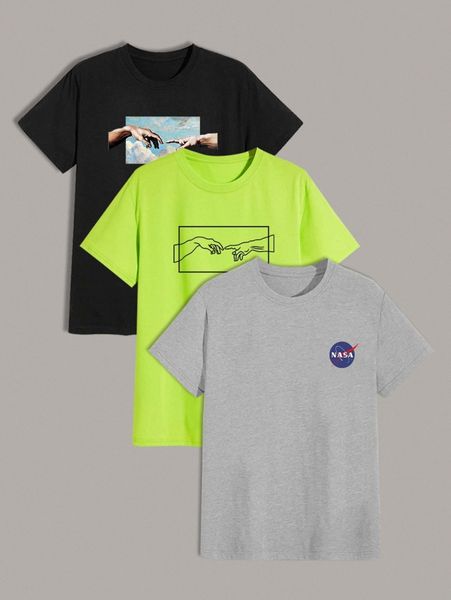 

men 3pcs letter and figure graphic tee a4hj#, White;black