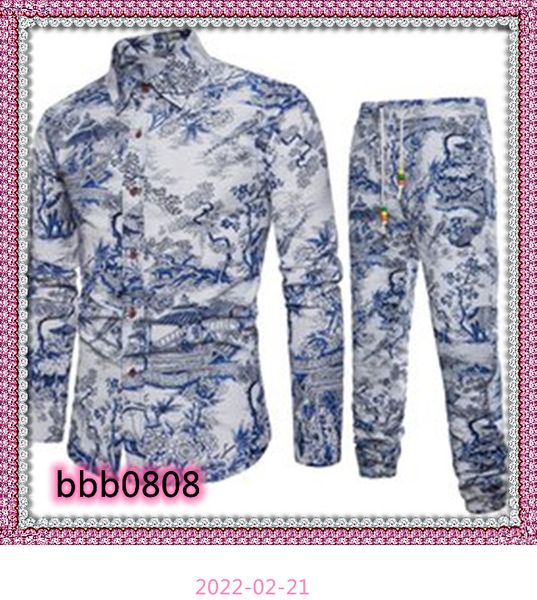 

mens shirts tracksuit pants sets two piece beach clothes party shirts suit men streetwear fashion flower printed sweat pant, Gray