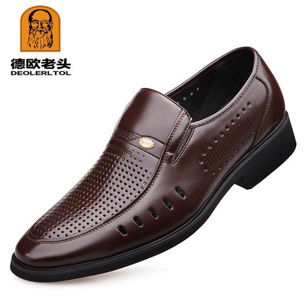 

dress shoes 2021 men summer leather pointed toe quality microfiber black soft man breathable hole out