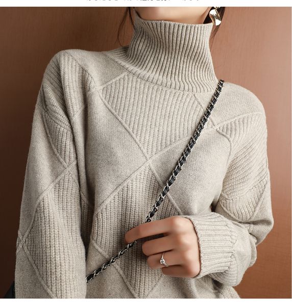 

argyle 2021 new thicken turtleneck women jumper autumn winter cashmere cotton blend batwing long sweater kmw2, White;black