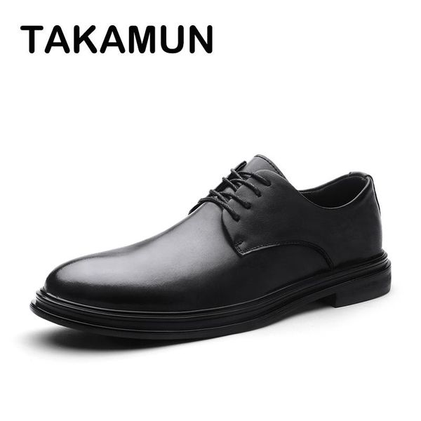 

takamun 2021spring men's business casual dress shoes leather social shoe male classic wedding elgant luxury, Black