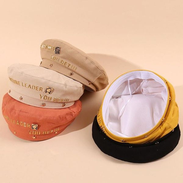 

beanies fashion sboy cap women beret hat golden letter british autmn winter painter