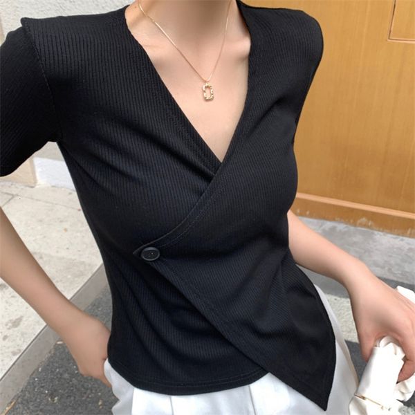 

women's blouses & shirts hzirip female t-shirt plus size, low-cut v, loose, summer fit, solid colors, slim, short-sleeve, for women j6n, White