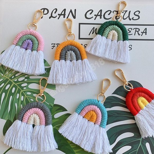 

jewelry ins nordic home woven rainbow tassel keychain rattan bag ornaments tassels decoration wall hanging p props, Red;brown