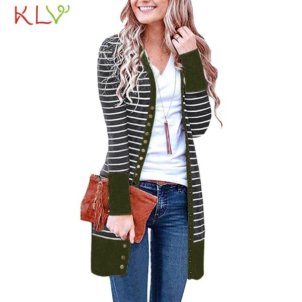 

women's jackets women jacket stripe patchwork buttons long cardigan knitted coat autumn fashion casual femme outwear winter clothes 19o, Black;brown