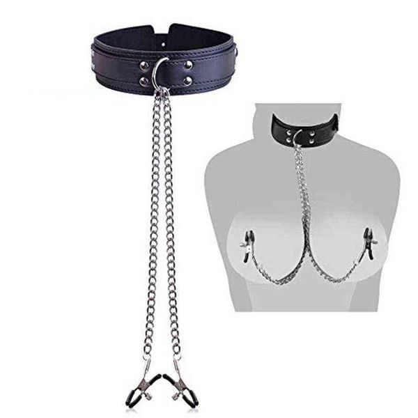 Nxy Sex-Spielzeug für Erwachsene, Kunstleder, Halsband mit Nippel-Brustklemme, Clip-Kette, Paar, Sm-Spielzeug für Frau, Werkzeuge, Paare, Spiele, 1225