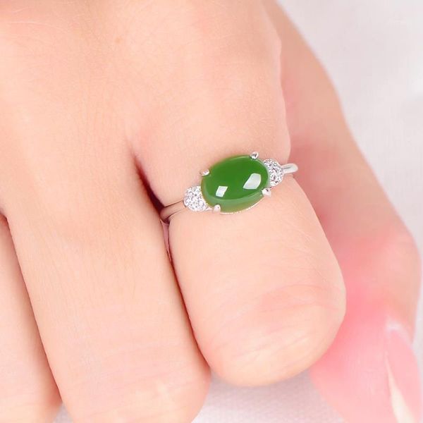 

selling new style personality retro creative simple luxury oval shaped the green stone female ring wedding anniversary1, Silver