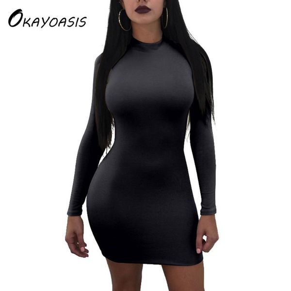 

casual dresses okayoasis hollow out bodycon dress women slim long sleeve elegant party short vestidos, Black;gray