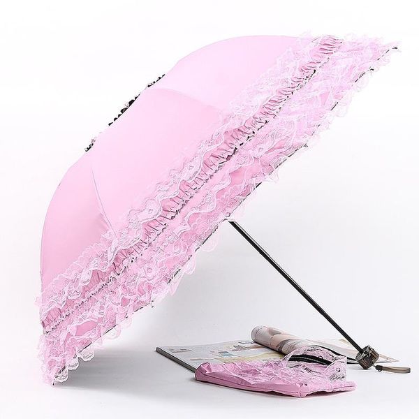 

umbrellas uv protection embroidered lace umbrella sunscreen black plastic folding sunshade sunny rainy double