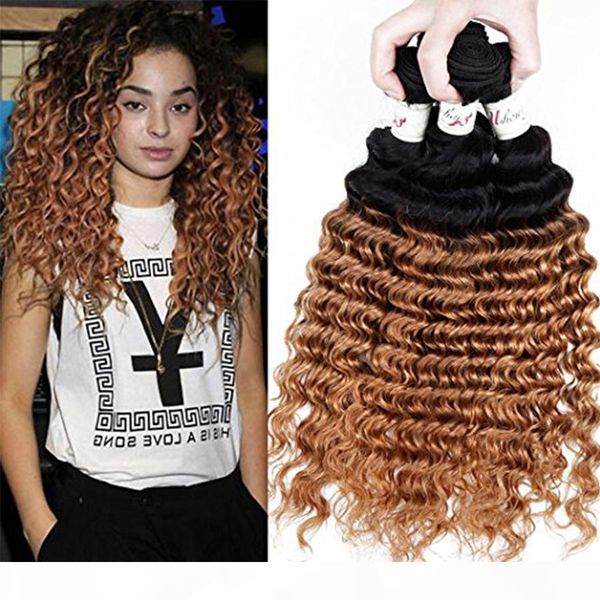 

blonde brazilian virgin hair 1b 27 deep wave 8a brazilian hair weave bundles wet and wavy 3 bundles human hair extensions in, Black;brown