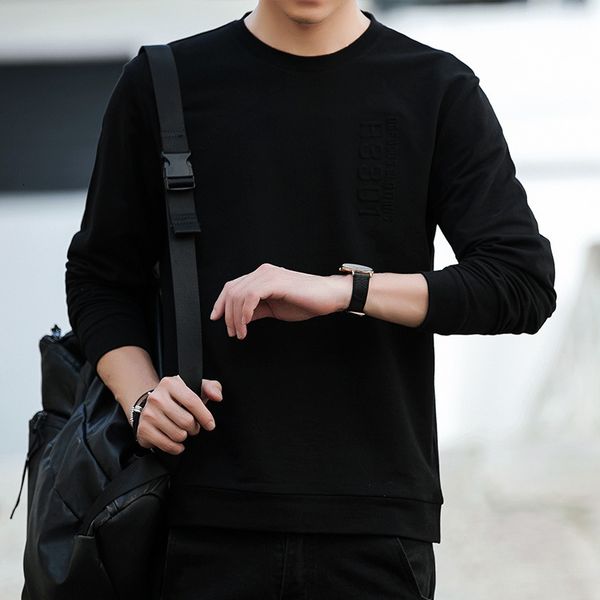 

2021 spring new fashion personality printing pure color pullover hoodies men leisure long sleeve sweatshirts vtxn, Black
