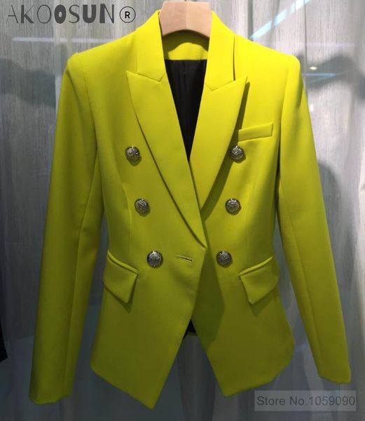 

women's suits & blazers bop lemon yellow solid color double breasted blazer for woman 2021ss limited class, White;black