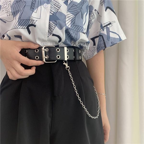 

belts fashion women punk chain luxury for pu leather waistband pin buckle jeans decorative ladies retro, Black;brown