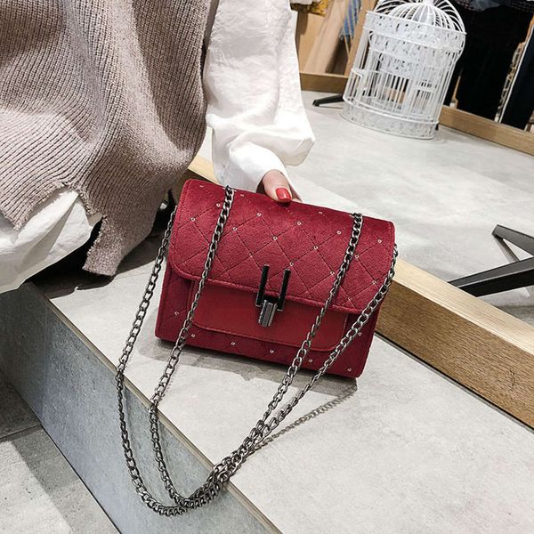 

hbp fashion autumn and winter women's new korean style suede rhombic versatile chain single shoulder small square bag
