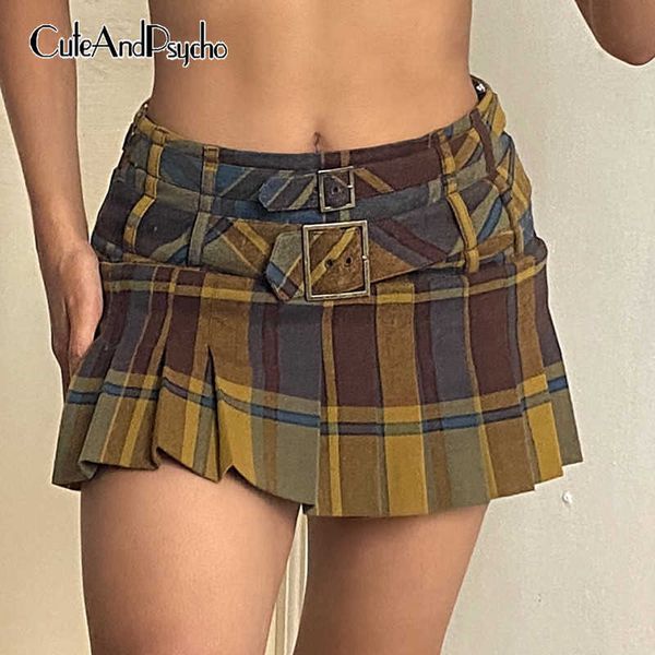 

vintage plaid print y2k pleated skirts harajuku fairycore grunge mini skirt korean aesthetic cute fashion clothes cuteandpsycho y0824, Black