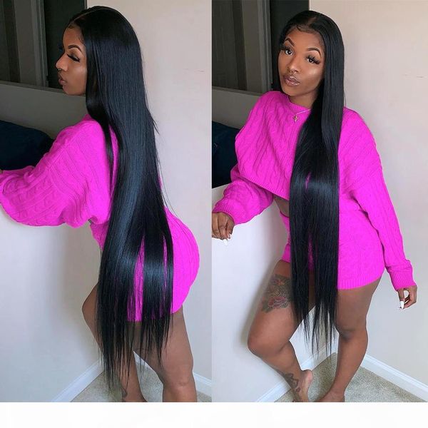 

30 inch long human hair lace front wigs for black women virgin brazilian glueless long straight 28 30 in full lace wig, Black;brown