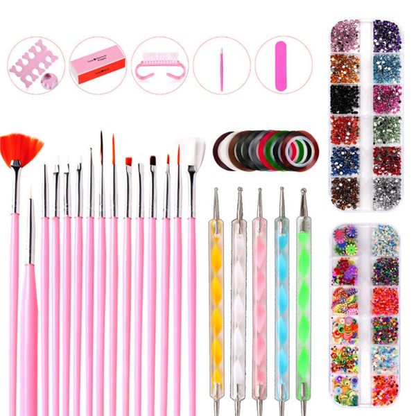 

nail art kits tool acrylic kit with painting brush, dual-end dotting pen, manicure tape, 4 sided polishing block toe separator