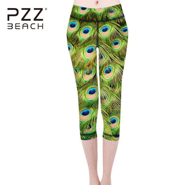 

retro peacock pattern women yoga pants elastic shaping capri leggings tights tummy control slim running fitness gym jogger, White;red