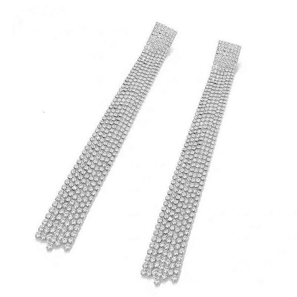

korean style classic earrings super long rhinestone tassel nightclub dress banquet, Golden