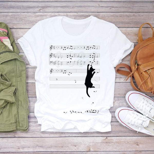 

cartoon cat funny animal fashion womens t shirt casual print graphic ladies female tee, White