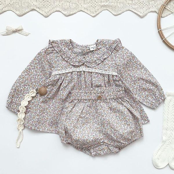 

clothing sets spring autumn sailor collar baby girl long sleeve floral shirt + shorts suit infant kids children clothes, White