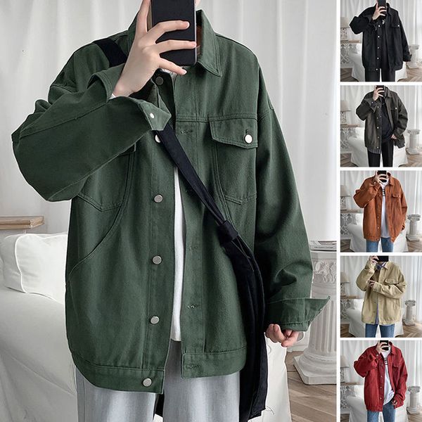 

2021 new autumn cotton men's fashion retro casual multi-pocket denim jackets mens streetwear loose hip-hop bomber jacket men x13k, Black;brown