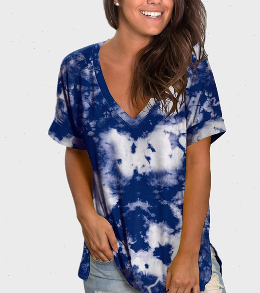

tie dye women t shirt 2021 summer new v neck tee casual female tshirt short sleeve clothes women loose plus, White