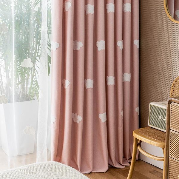 

cartoon embroidered cloud curtain for kids boys bedroom pink semi-blackout white cloudy bay window treatment drapes zh315c