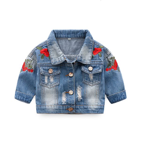 

embroidery rose denim three piece girls' suit, Blue