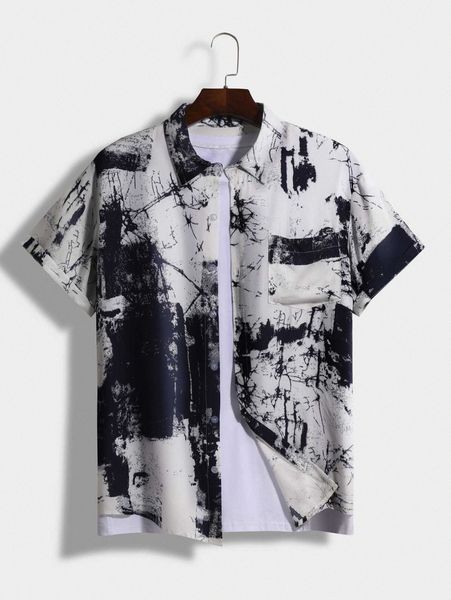 

men random graphic print patched pocket shirt without tee w0sm#, White;black