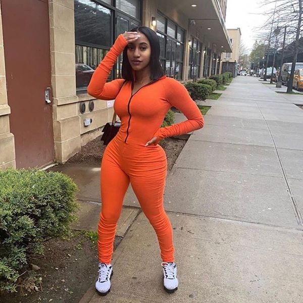 

fashion jumpsuit streetwear women long sleeve zipper solid turtleneck club party casual rompers fitness sport bodysuit, Black