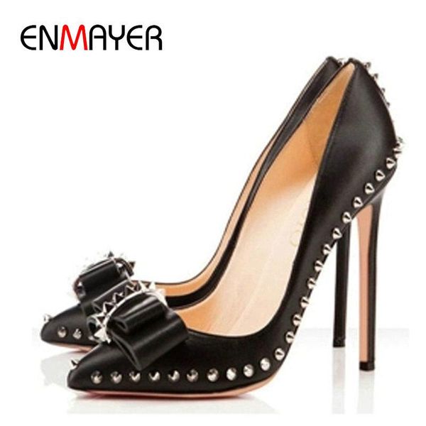 

dress shoes enmayer 2021 luxury women designers pu thin heels basic pointed toe high slip-on party wedding fashion pumps, Black