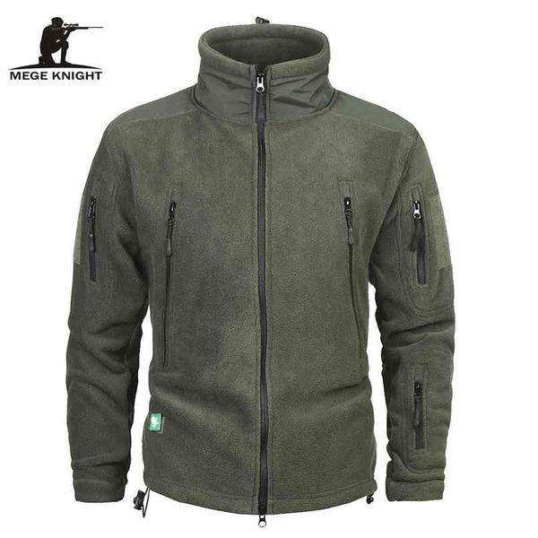 MEGE marca roupa casaco homens engrossar quente militar exército jaqueta de lã retalhos multi bolsos polartec homens jaqueta e casacos 210818