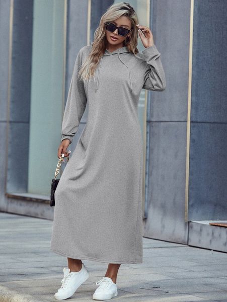 

solid drop shoulder drawstring hoodie dress g9qx#, White;black