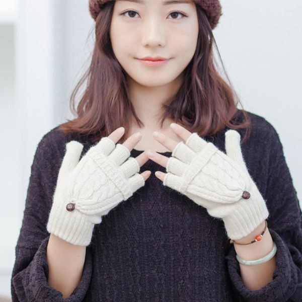 

five fingers gloves women hand warmer flip gift soft half finger mittens knitted thicken artificial wool thermal winter #734, Blue;gray