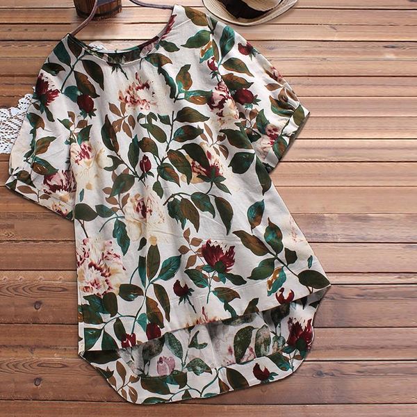 

women's blouses & shirts summer bluses for women plus size o-neck pullover short sleeve cotton and linen femme female blusas clothing, White