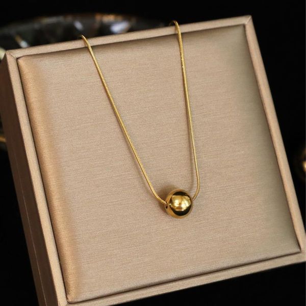 

pendant necklaces stainless steel gold round ball choker jewelry snake chain necklace for women, Silver