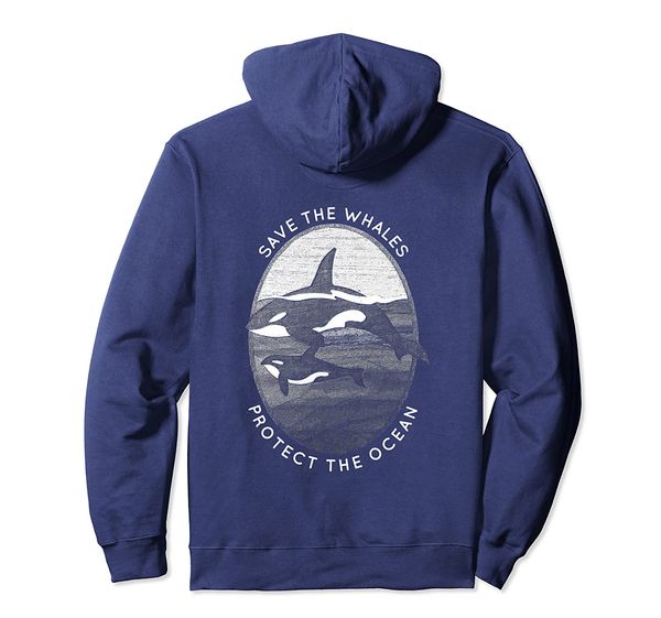 

save the whales: protect the ocean orca killer whales pullover hoodie, White;black