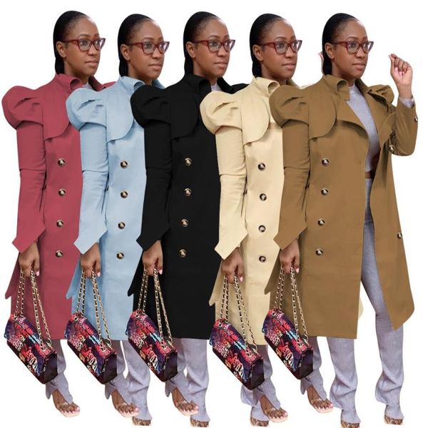 

women's wool & blends felyn 2021 arrival coats solid ruffles puff sleeve winter outwear, Black