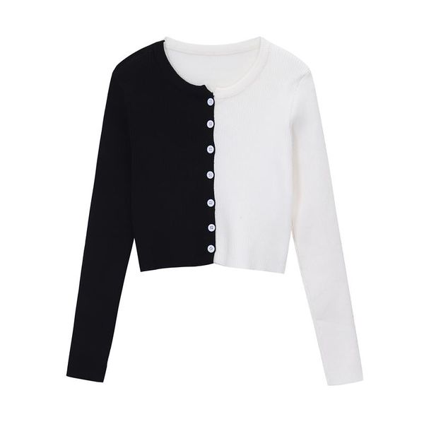 

women's t-shirt spring harajuku casual short women t - shirt slim patchwork knitwear female crop long-sleeved tshirt mujer, White