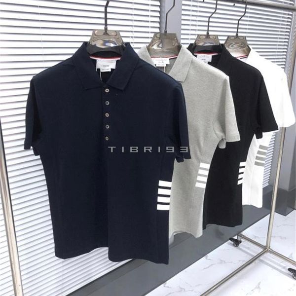 

new spring 2021 tb short sleeve polo shirt and wo same men's slim lapel underarm four bar t-shirt, White;black