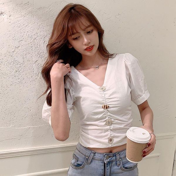 

women's blouses & shirts coigarsam loose blouse women summer pleated v-neck blusas womens and white yellow 5098