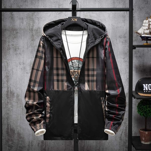 

2021 men's parka coats jaet large plaid patchwork fashionable fat spring and autumn loose windbreaker man's versatile top, Black