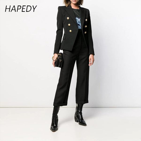 

women's suits & blazers hapedy fashion 2021 designer blazer jacket classic double breasted metal lion buttons femenino, White;black