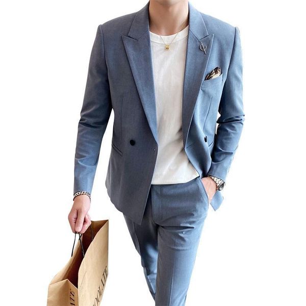 

men's suits & blazers men's casual suit 2021 korean version slim and handsome bridegroom wedding two piece terno masculino, White;black