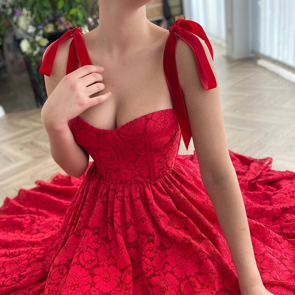 

new 2021 red floral lace prom partygowns sweetheart straps draped pockets saudi arabia evening vestidos de feast emsz, Black;red