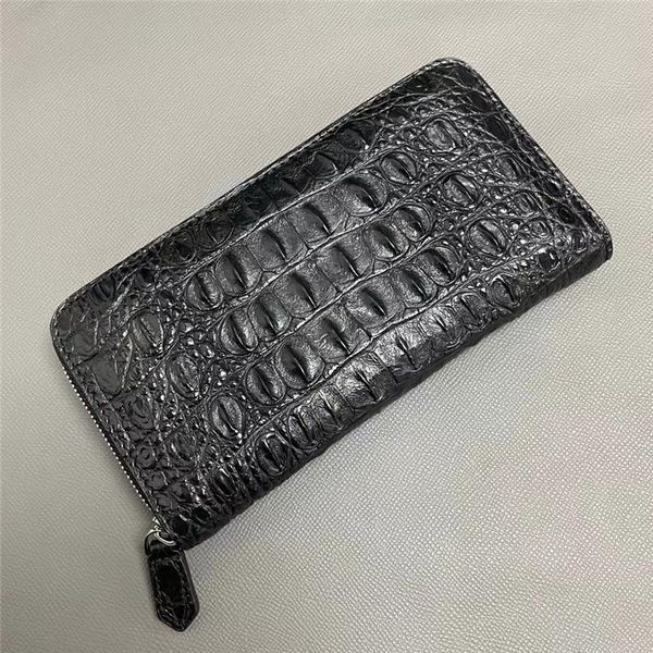 

exotic genuine crocodile skin men's long card holders zip wallet authentic real true alligator leather male small clutch purse, Red;black