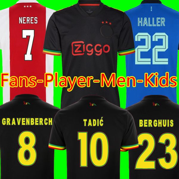 

21 22 ajax bob marley soccer jersey tadic berghuis haller third black kit blind promes neres cruyff klaassen gravenberch 2022 football shirt, Black;yellow