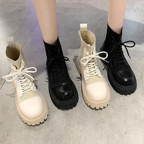 

boots 2022 thick bottom motorcycle fashion female breathable short ytmtloy round toe stretch fabric botines de mujer winter, Black