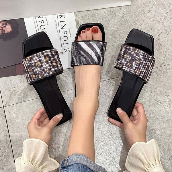 

slippers women sandals woman flats comfort outdoor 2021 office shoe square toe fahsion summer shoes casual female footwear, Black